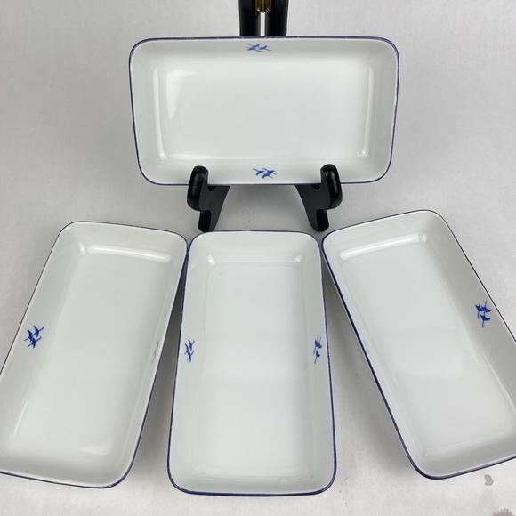 RARE Vintage JAL Japan Airlines Noritake Rectangular Snack Plates Cranes Set/4 - Picture 2 of 13